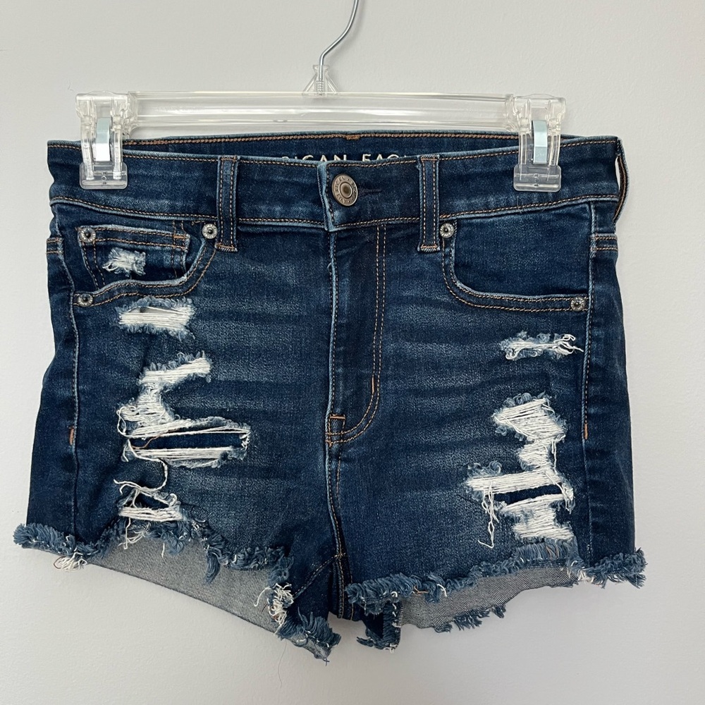 American Eagle Outfitters Women's Distressed Denim Shorts - Blue
